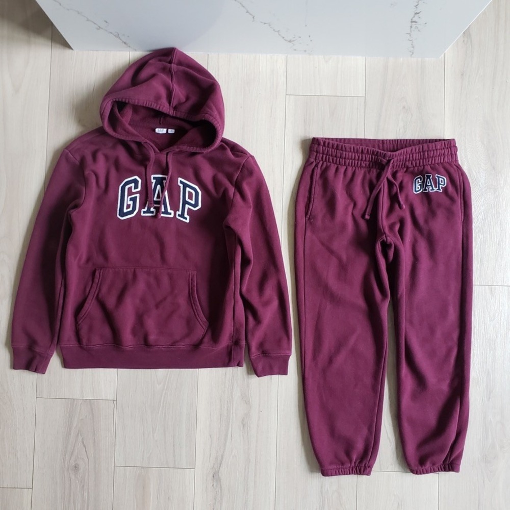 Gap Sweatsuit Set Womens XS Petite Ruby Red Gap Logo Joggers Hoodie Tracksuit